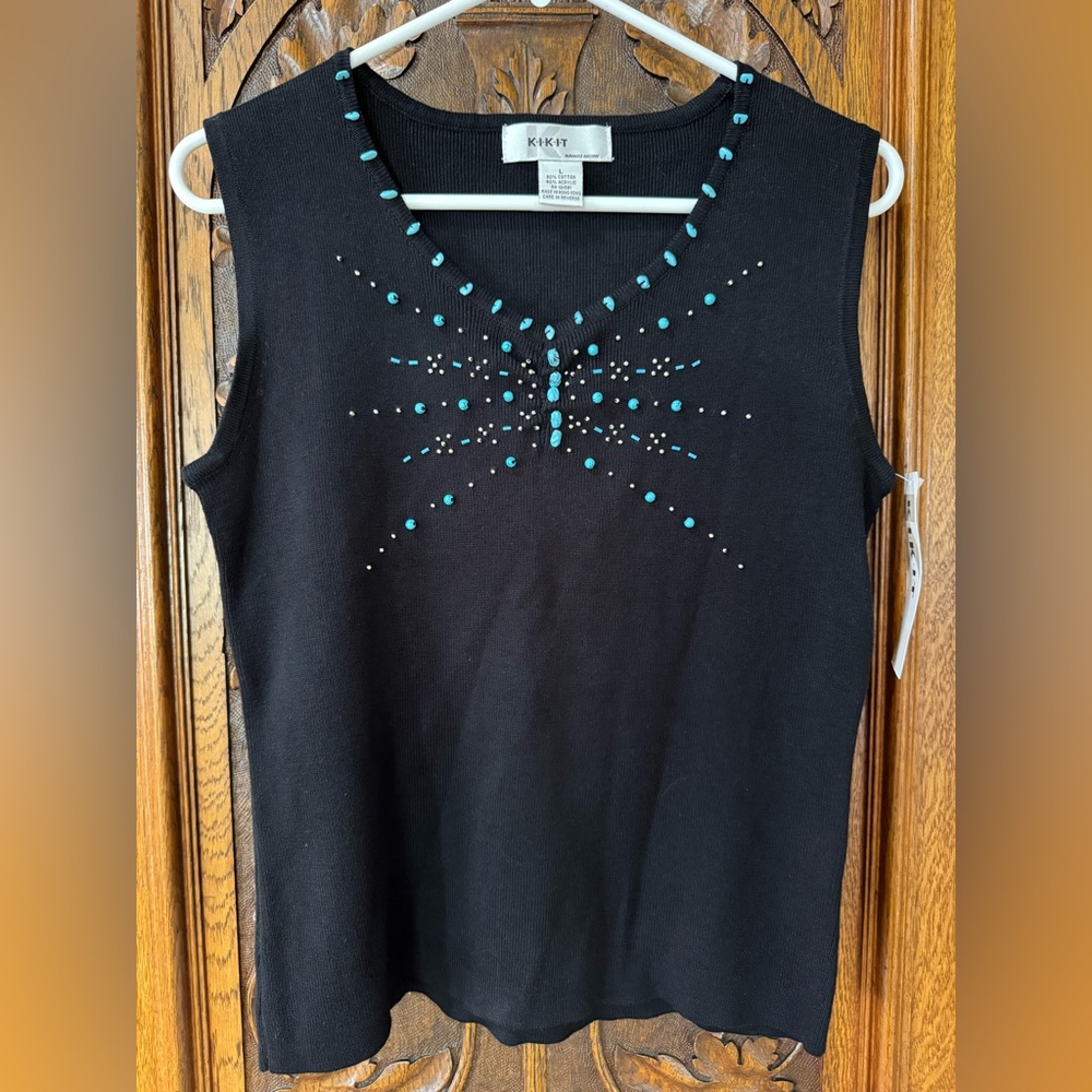 Kikit Black Sleeveless Turquoise and Silver  Top